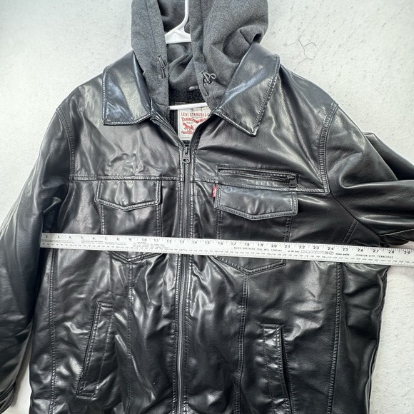 Levis Full Zip Jacket Men's 2XLT Black Vegan Leather Pleather Snap 2XL tall Moto - Picture 7 of 12